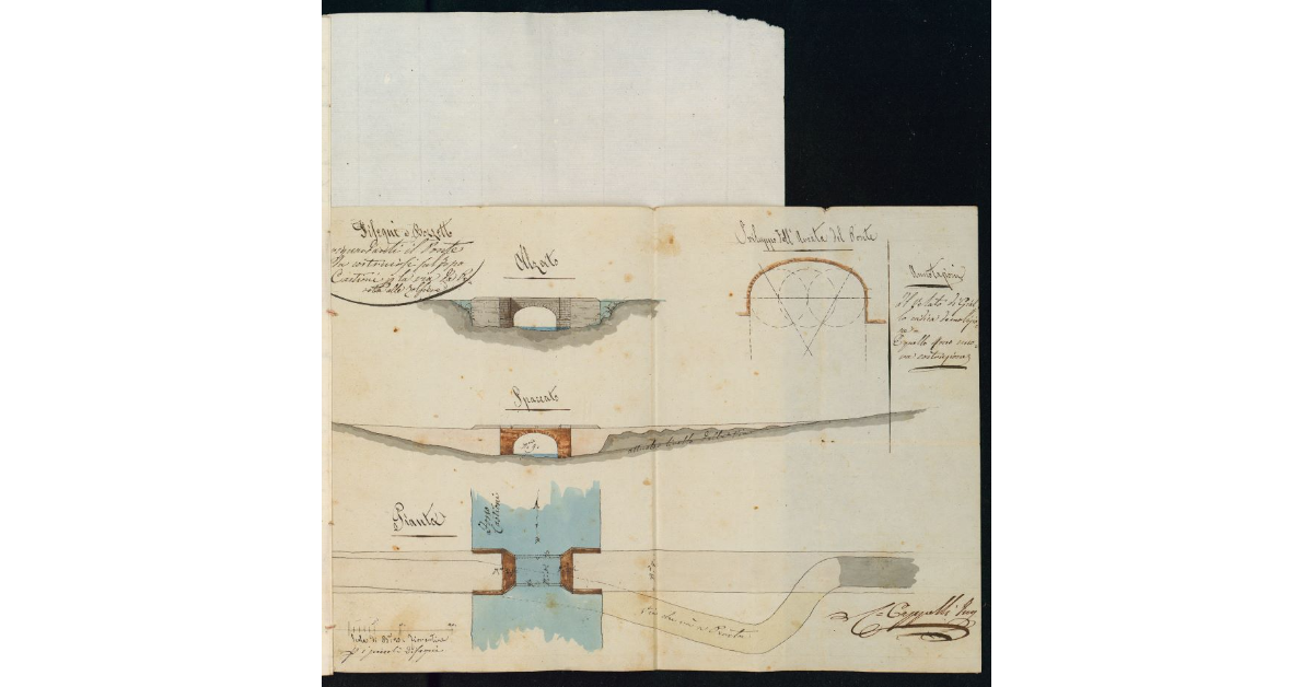 Disegni e Bozzetto riguardanti il Ponte da costruirsi sul fosso Castioni per la via da Pereta alle Zolfiere e Colle di Lupo