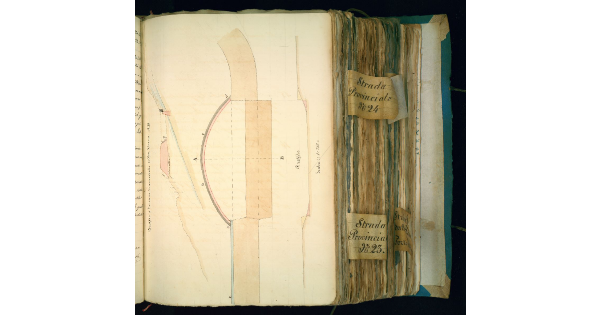 [Profilo e sezione trasversale sulla linea AB del tratto del cantone IV della provinciale n. 22 situato fra Filetta e Sorano]