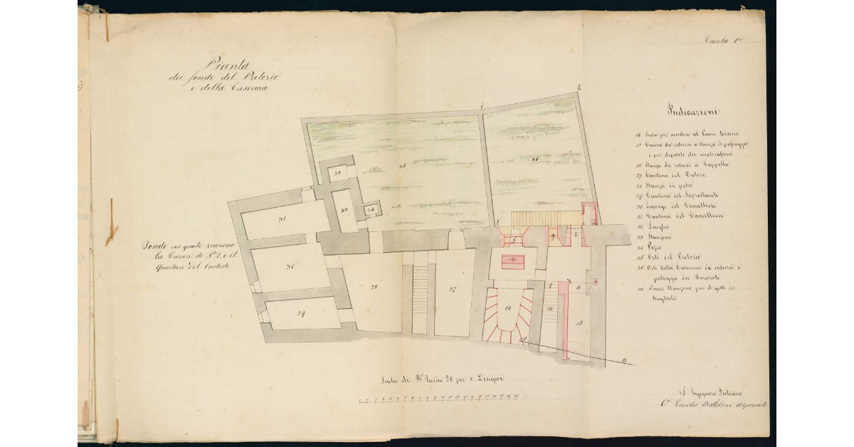 Pianta dei fondi del Pretorio e della Caserma