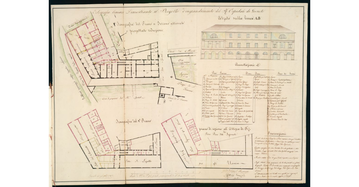 Ortografia lineare Dimostrante il Progetto d'ingrandimento del R°. Ospedale di Grosseto