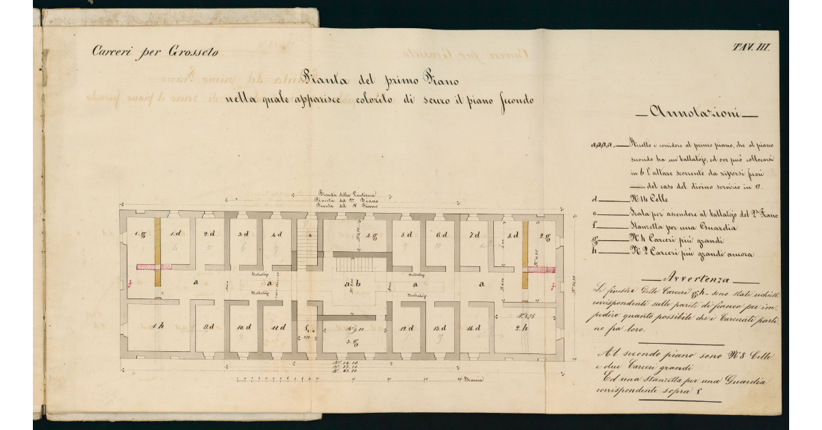 Pianta del primo Piano nella quale apparisce colorito di scuro il piano secondo