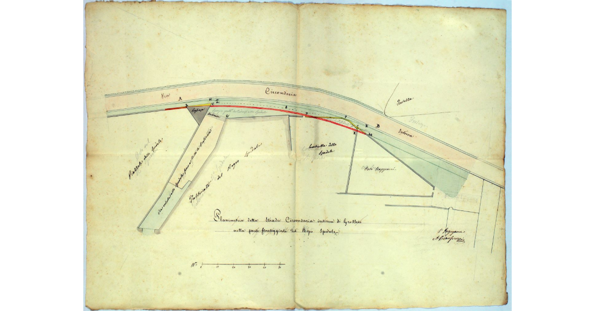 Planimetria della strada Circondaria Interna di Grosseto nello spazio fronteggiato dal Regio Spedale