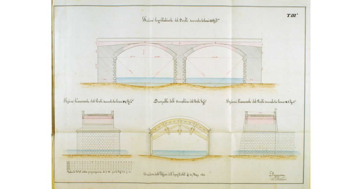 [Disegni relativi alla costruzione di un nuovo ponte sul torrente Albegna]