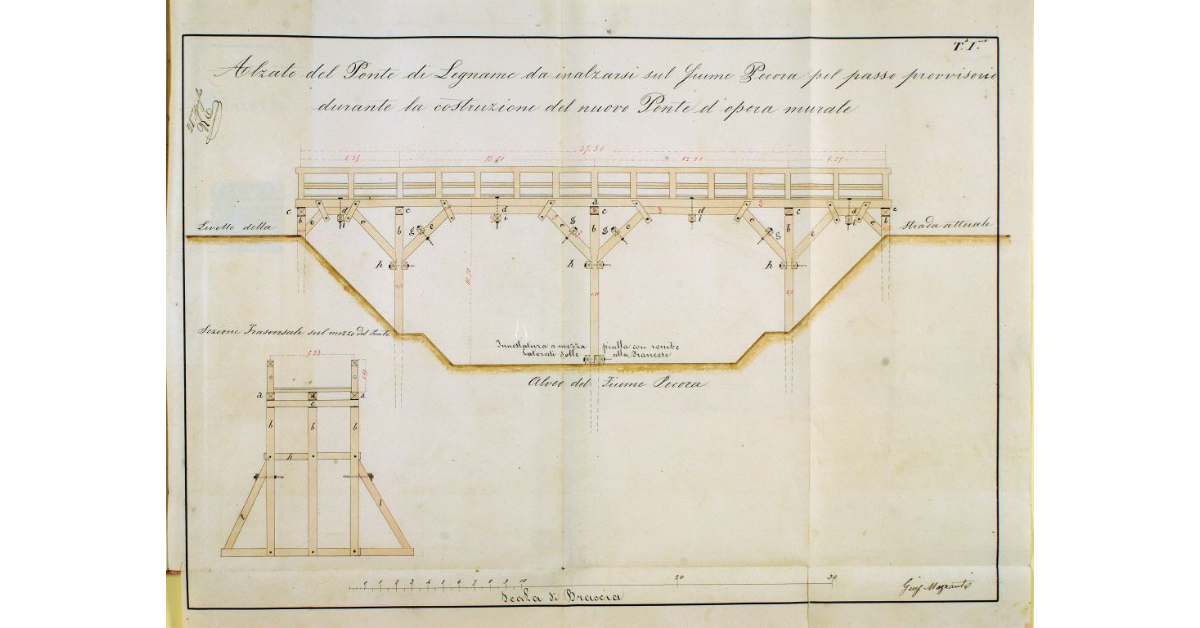 Alzato del Ponte di Legname da inalzarsi sul fiume Pecora pel passo provvisorio durante la costruzione del nuovo Ponte d'opera murale