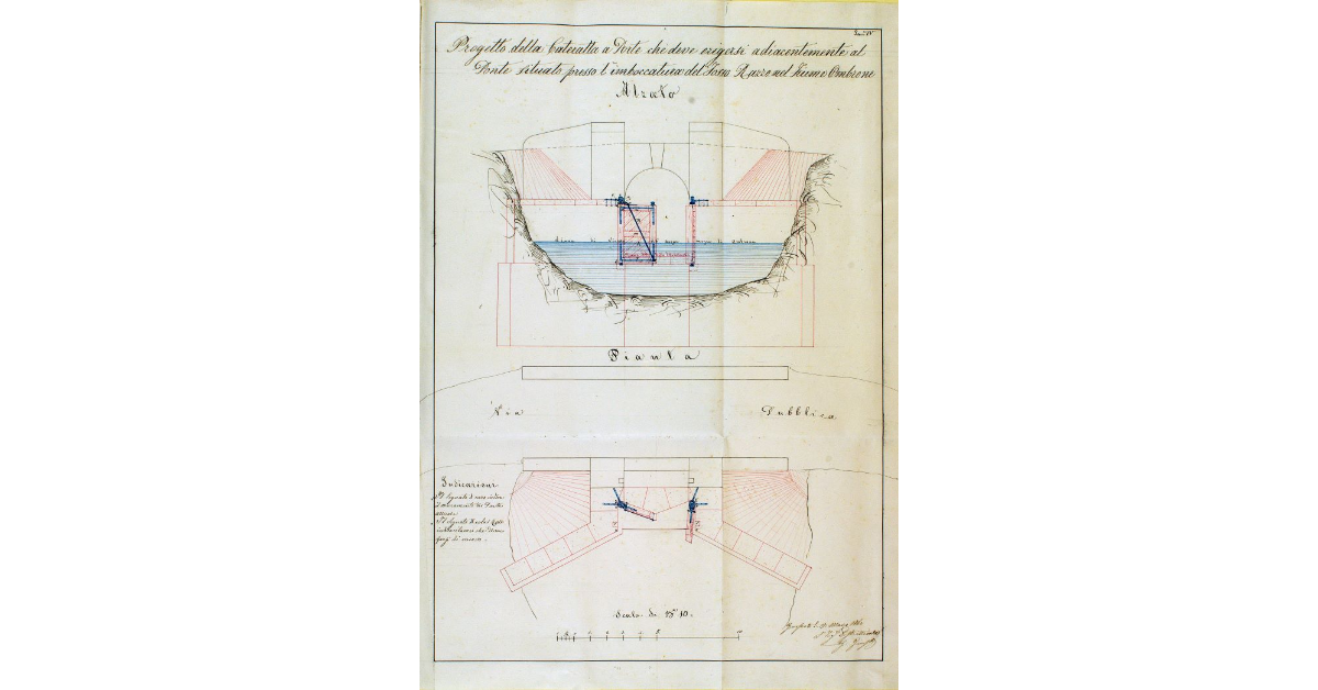 Progetto della Cateratta a Porte che deve erigersi adiacentemente al Ponte situato presso l'imboccatura del Fosso Razzo nel fiume Ombrone