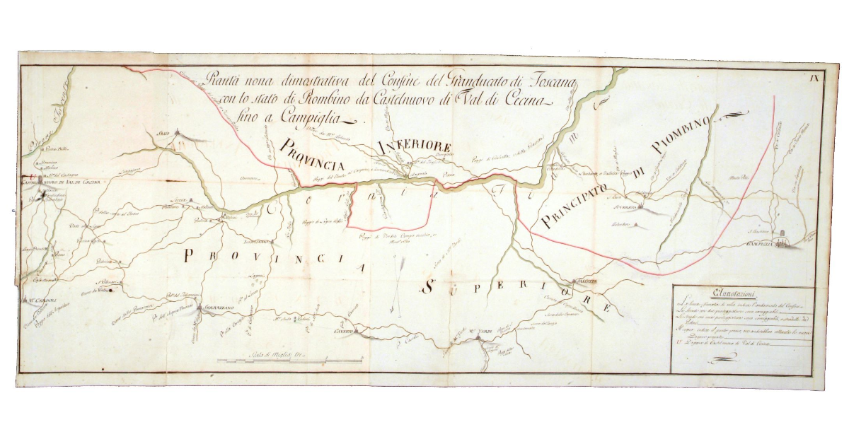 Pianta nona dimostrativa del confine del Granducato di Toscana con lo stato di Piombino da Castelnuovo di Val di Cecina fino a Campiglia