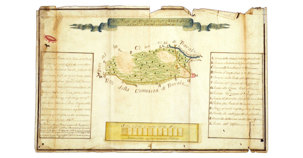 Pianta delle terre della fonte all'Affrico concesse a linea dalla comunità a Santi Martellucci di Travale