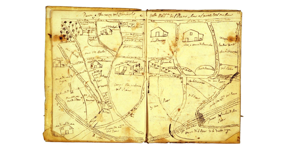 Pianta e descritione del Colombaiolo e della Madonna del Piano sino al gorello del mulino