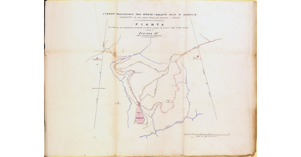 Strada provinciale dal Monte-Amiata alla R. Aurelia. Progetto di una nuova Linea fra Magliano e Scansano. Pianta del tratto che dal Palazzaccio passando per Pereta giunge all'incontro della Strada vecchia e forma la Sezione II della variazione di andamento