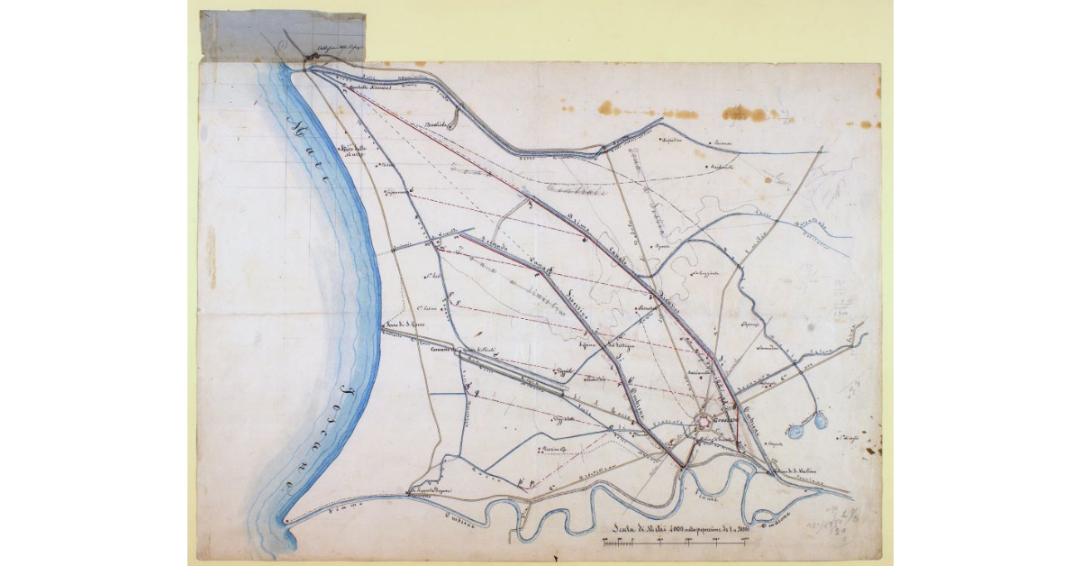 [Pianta della piana grossetana sino alla costa, con l'indicazione della rete idrica]