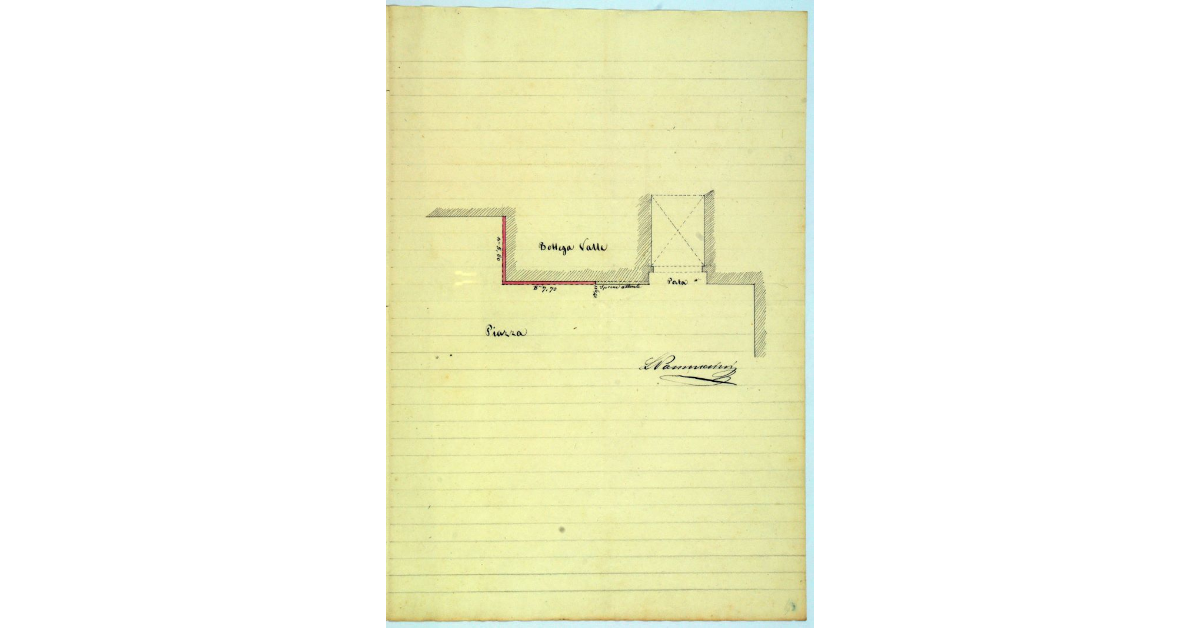 [Pianta rappresentativa della bottega di Pietro Valle, situata nella piazza Grande di Scansano]
