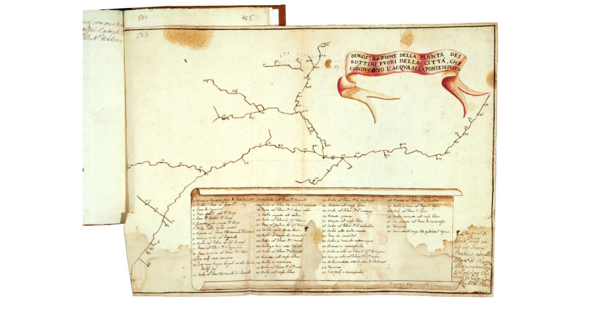 Dimostrazione della pianta dei bottini fuori della città [di Siena] che conducono l'acqua alla fonte di piazza