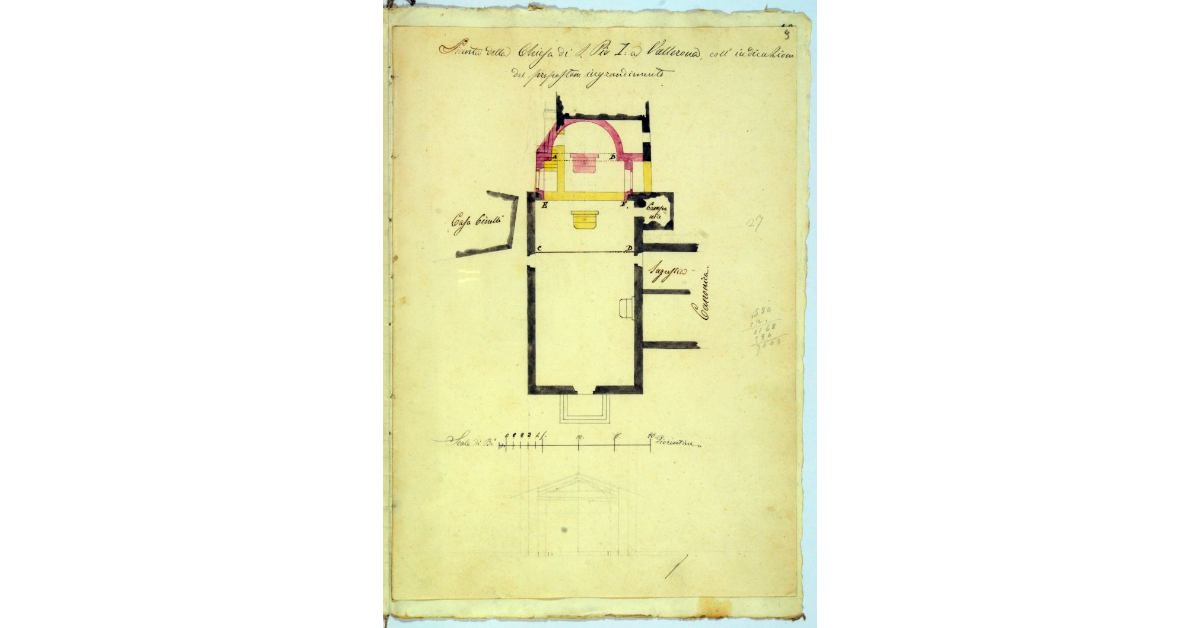 Pianta della Chiesa di S. Pio I a Vallerona coll'indicazione del propostone ingrandimento