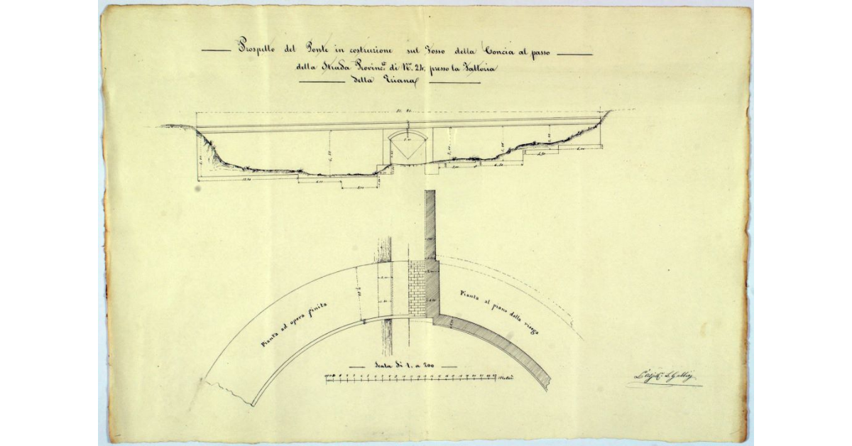 Prospetto del Ponte in costruzione sul fosso della Concia al passo della Strada Provinciale di N° 24, presso la Fattoria della Triana