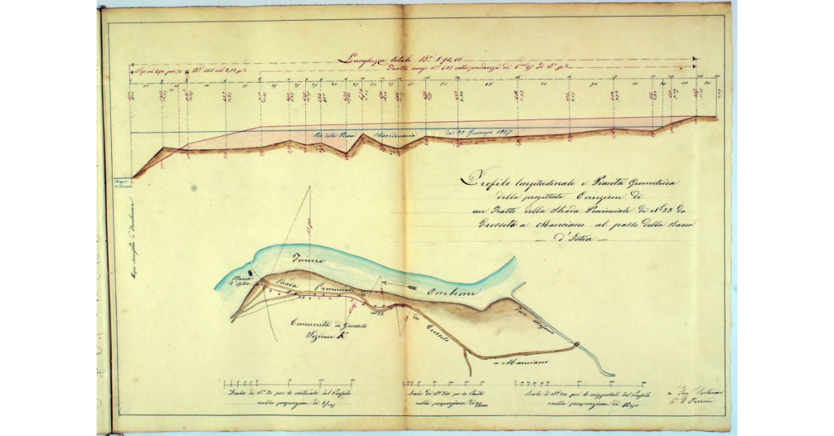Profilo longitudinale e Pianta Geometrica della progettata Correzione di un Tratto della Strada Provinciale di N° 23 da Grosseto a Manciano al passo della Barca d'Istia