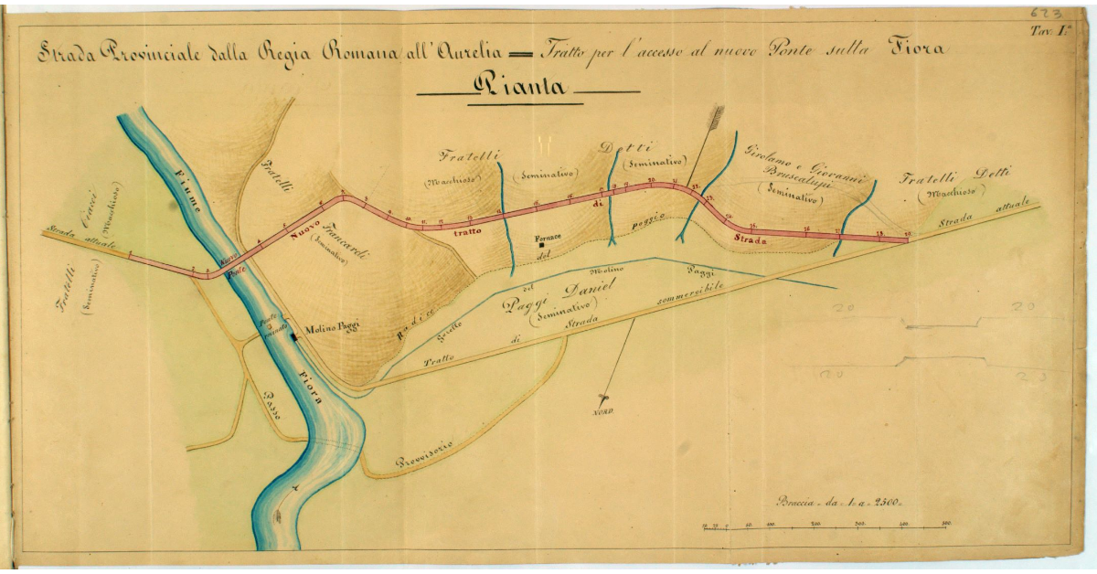 Strada Provinciale dalla Regia Romana all'Aurelia. Tratto per l'accesso al nuovo Ponte sulla Fiora. Pianta