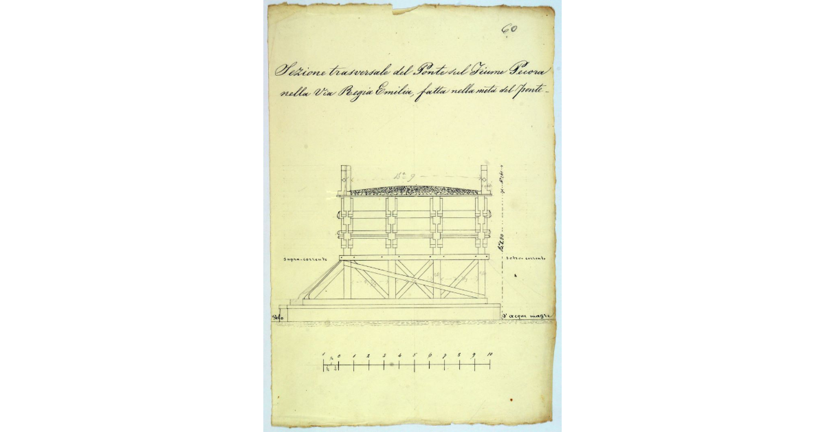 Sezione trasversale del Ponte sul Fiume Pecora nella Via Regia Emilia, fatta nella metà del ponte