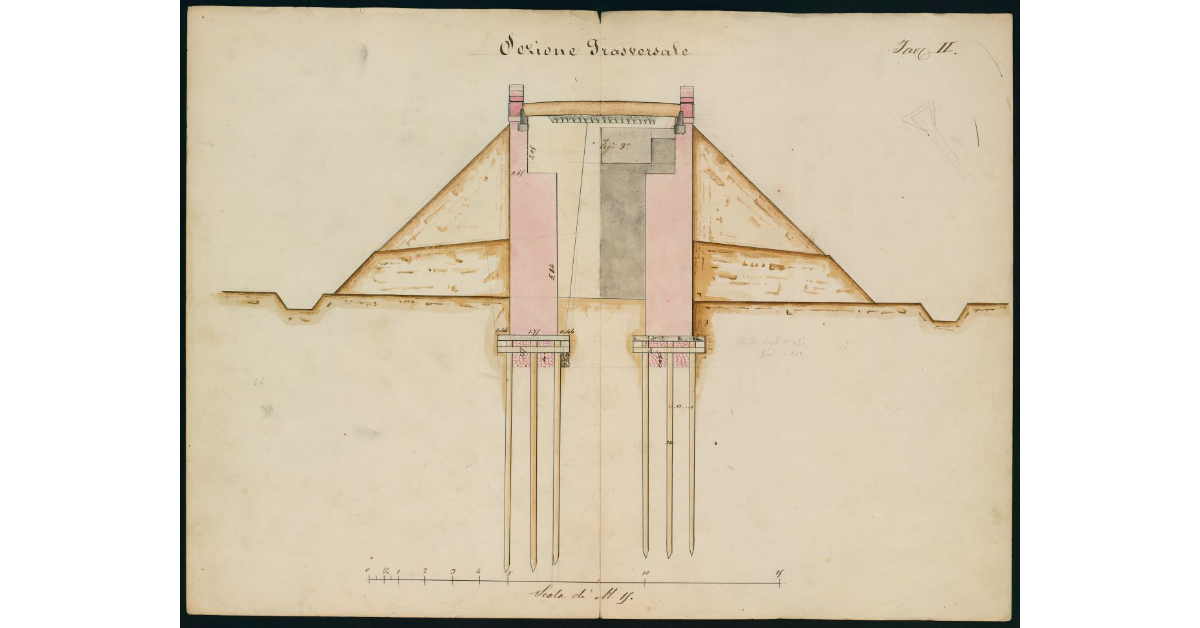 [Sezione trasversale del ponte in muratura sul fiume Pecora]