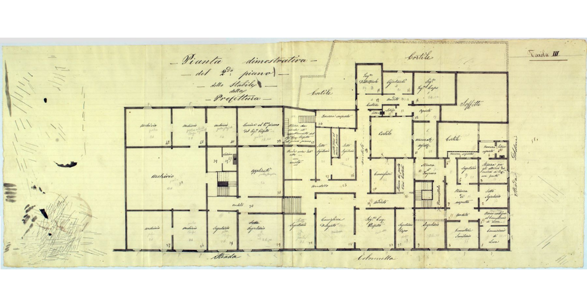 Pianta dimostrativa del 2° piano dello stabile della Prefettura