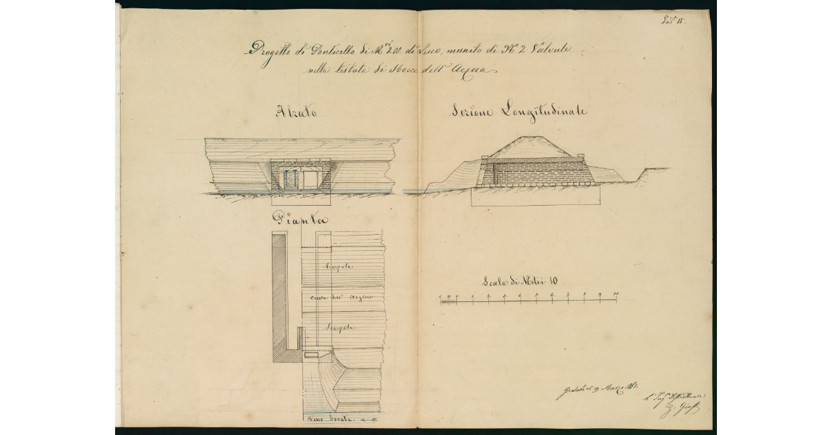Progetto di Ponticello di m 2,00 di luce, munito di N° 2 Valvole nella testata di sbocco dell'acqua