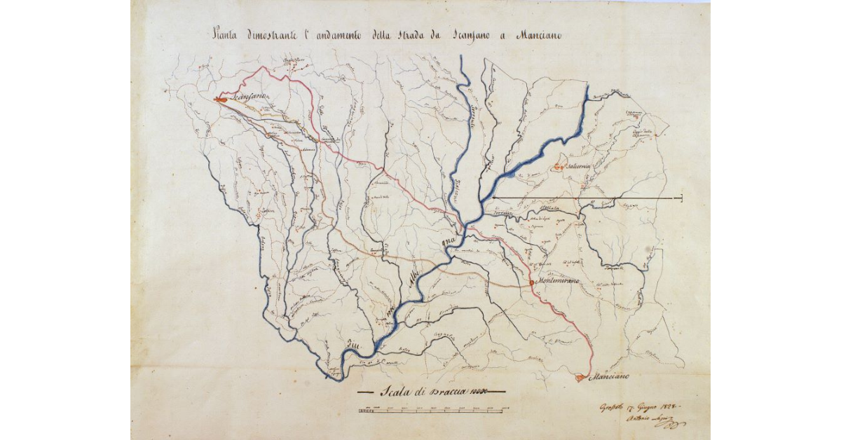 Pianta dimostrante l'andamento della strada da Scansano a Manciano