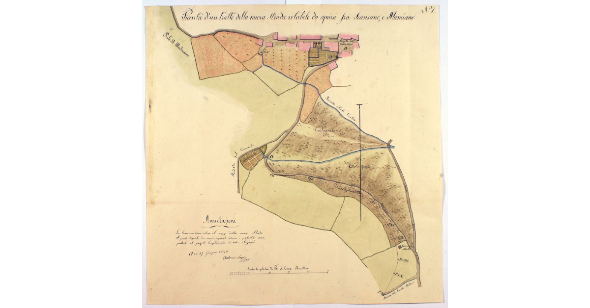 Pianta d'un tratto della nuova strada rotabile da aprirsi fra Scansano, e Manciano
