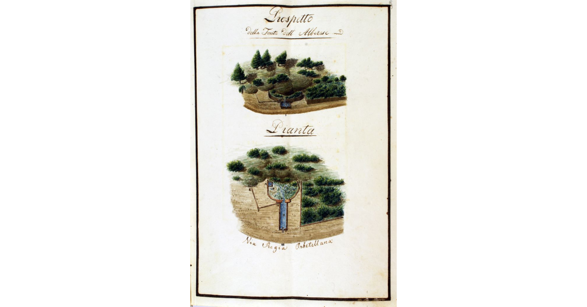 [Prospetto e pianta della Fonte di Alberese]