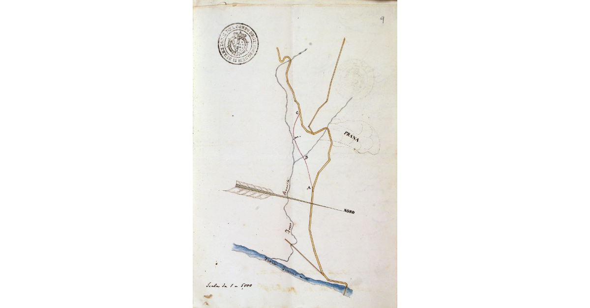 [Pianta del tratto di strada provinciale da Sorano a Scansano compreso fra il torrente Barosto e il fiume Fiora]