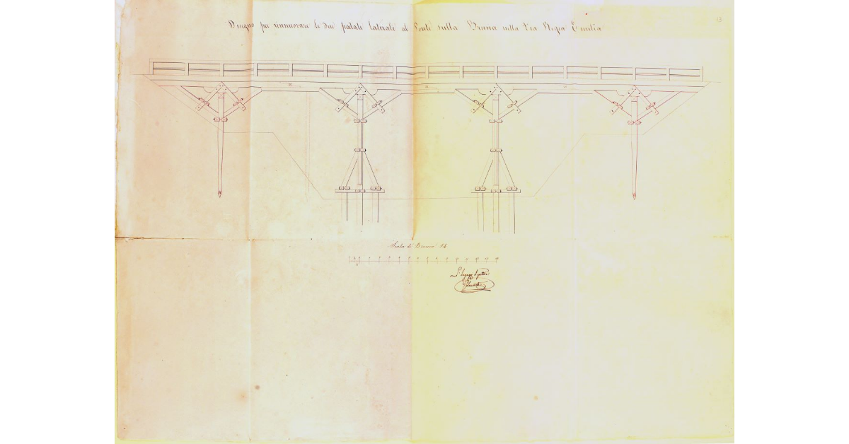 Disegno per rinnuovare le due palate laterali al Ponte sulla Bruna nella Via Regia Emilia