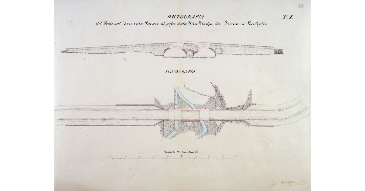 Ortografia del Ponte sul Torrente Lanzo al passo della Via Regia da Siena a Grosseto