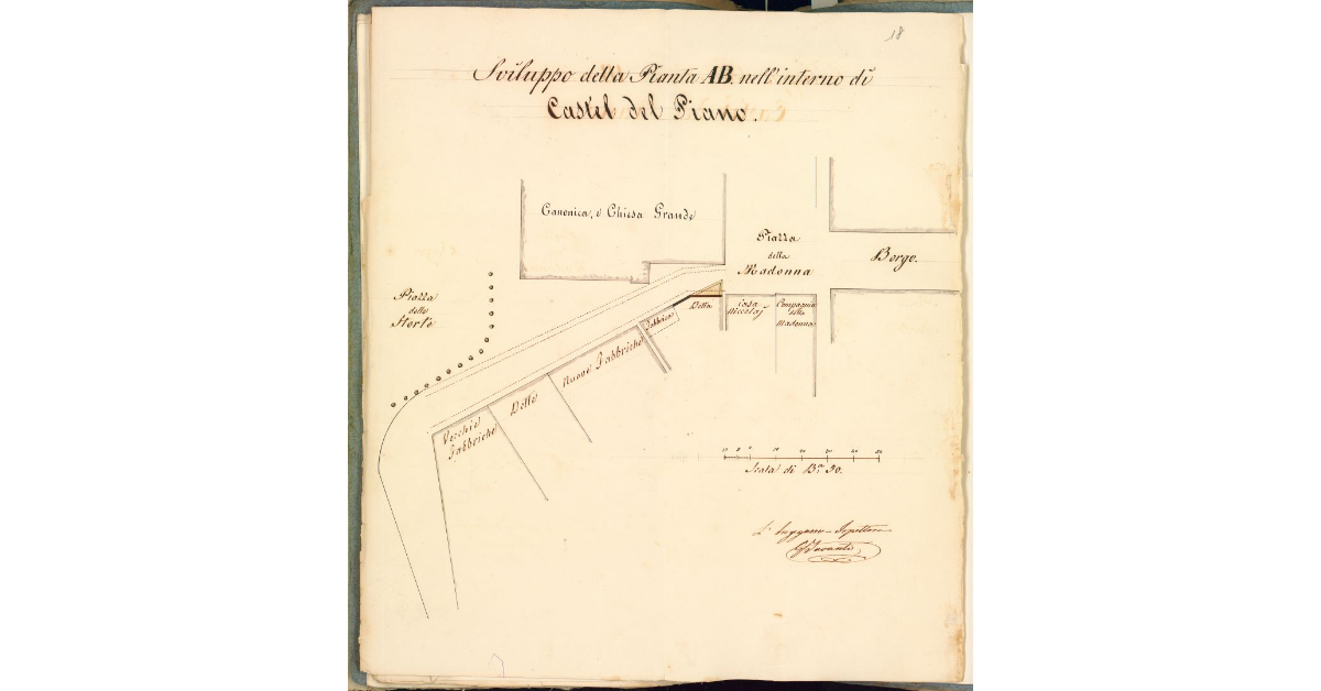 Sviluppo della pianta AB nell'interno di Castel del Piano