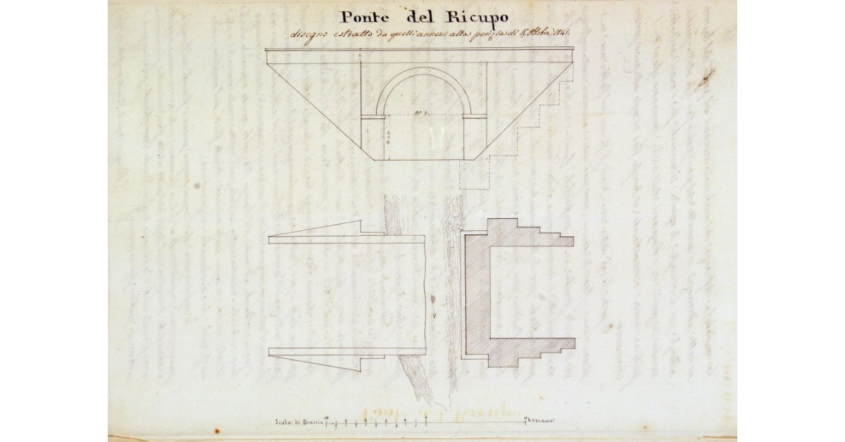 Ponte del Ricupo. Disegno estratto da quelli annessi alla perizia del 15 ottobre 1841