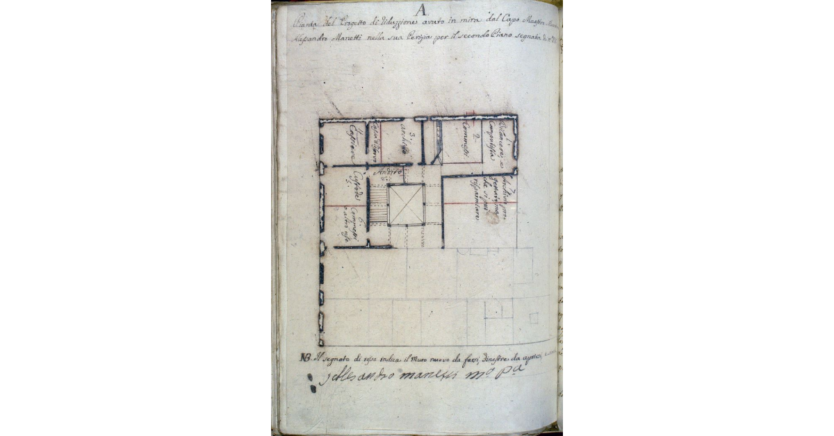 Pianta del Progetto di riduzione avuto in mira dal Capo Maestro Muratore Alessandro Manetti nella sua Perizia per il secondo Piano segnata di N° IV