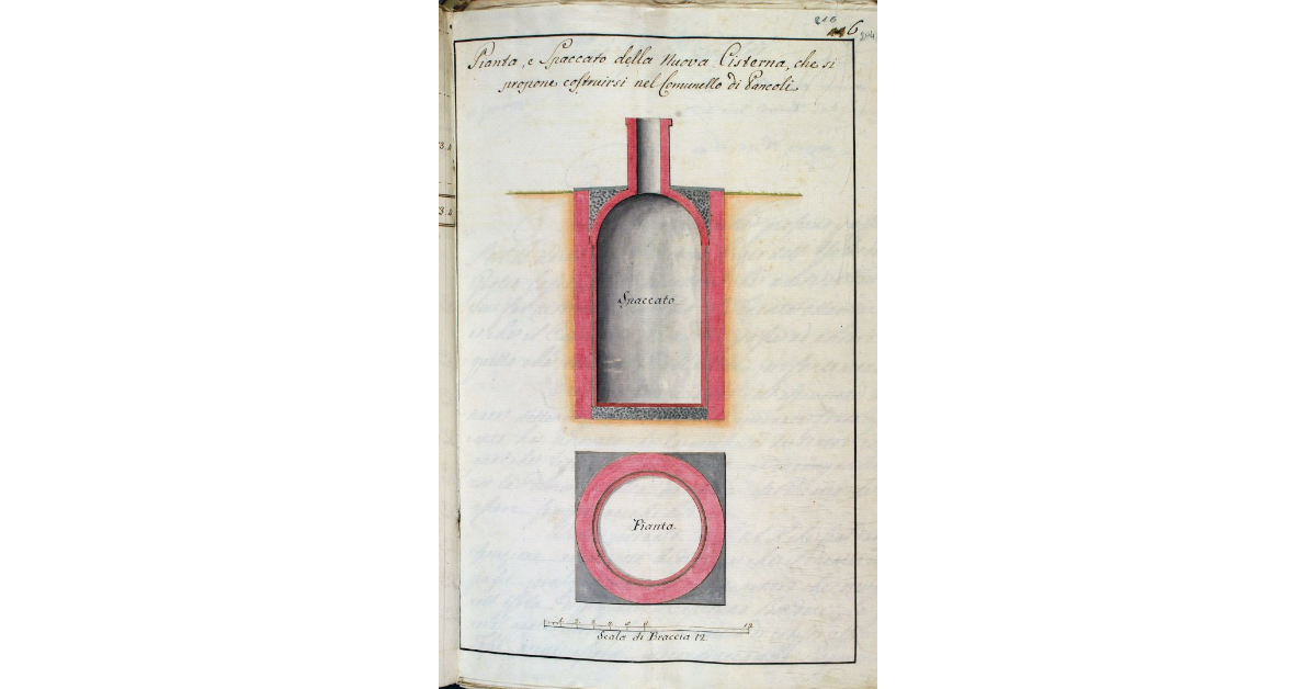 Pianta e Spaccato della Nuova Cisterna che si propone costruirsi nel Comunello di Pancoli