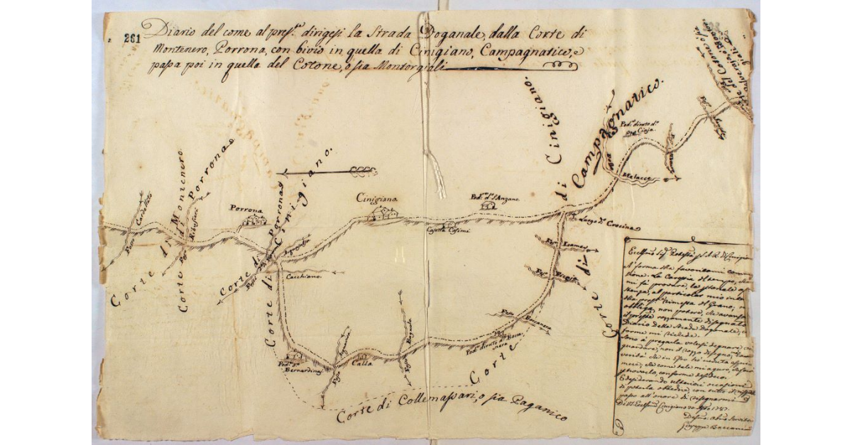 Diario di come al presente dirigesi la Strada Doganale, dalla Corte di Montenero, Porrona, con bivio in quella di Cinigiano, Campagnatico, e passa poi in quella del Cotone, o sia Montorgiali