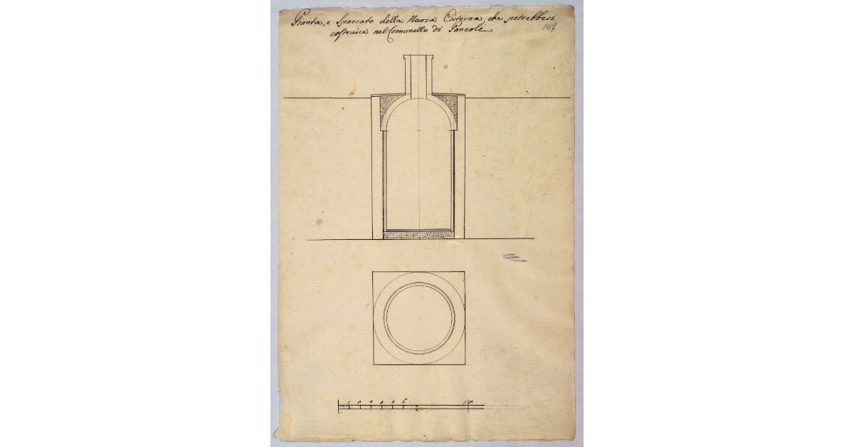 Pianta e spaccato della Nuova Cisterna che potrebbesi costruire nel Comunello di Pancoli