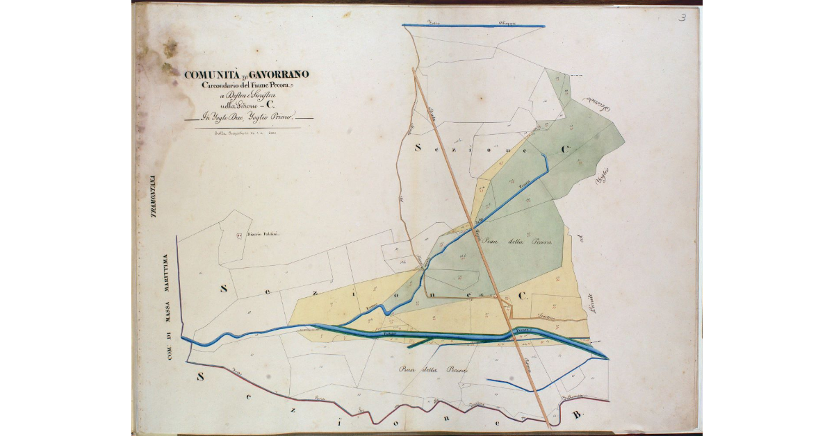 Comunità di Gavorrano. Circondario del Fiume Pecora a Destra e Sinistra nella Sezione C. In Fogli Due. In Foglio Primo