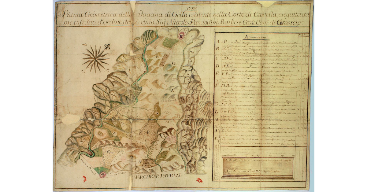 Pianta Geometrica della Dogana di Gello, esistente nella Corte di Civitella, eseguita da me infrascritto d'ordine dell'Eccellentissimo Niccolò Pandolfini