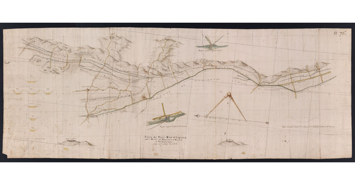 Pianta dei Fiumi Esse e Leprone per i Mulini di Marciano e Fojano in Valdichiana