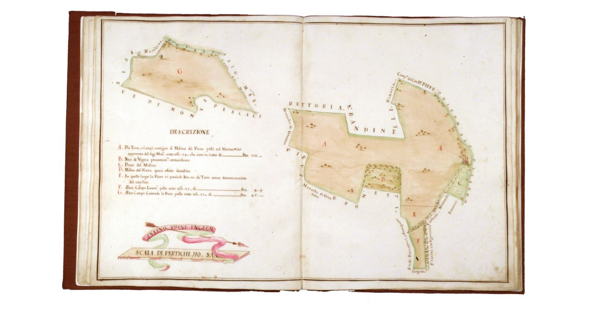 [Mappa di due appezzamenti con mulino]