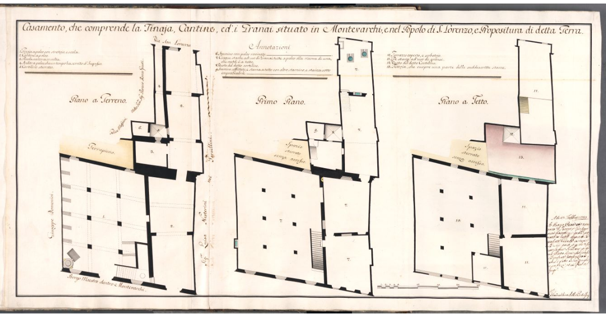 Casamento, che comprende la Tinaja, Cantine, ed i Granai situato in Montevarchi, e nel Popolo di S. Lorenzo, e Propositura di detta Terra