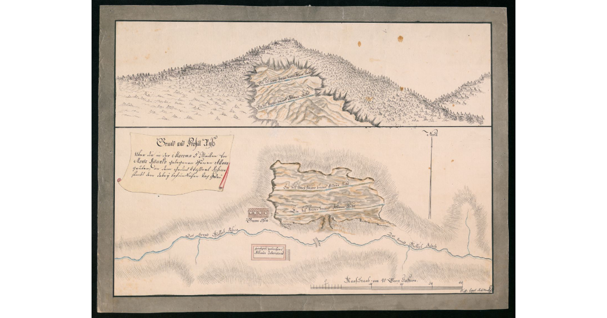 [Pianta e veduta della miniera e dell'opificio dell'allume situato nel territorio di Monterotondo Marittimo]
