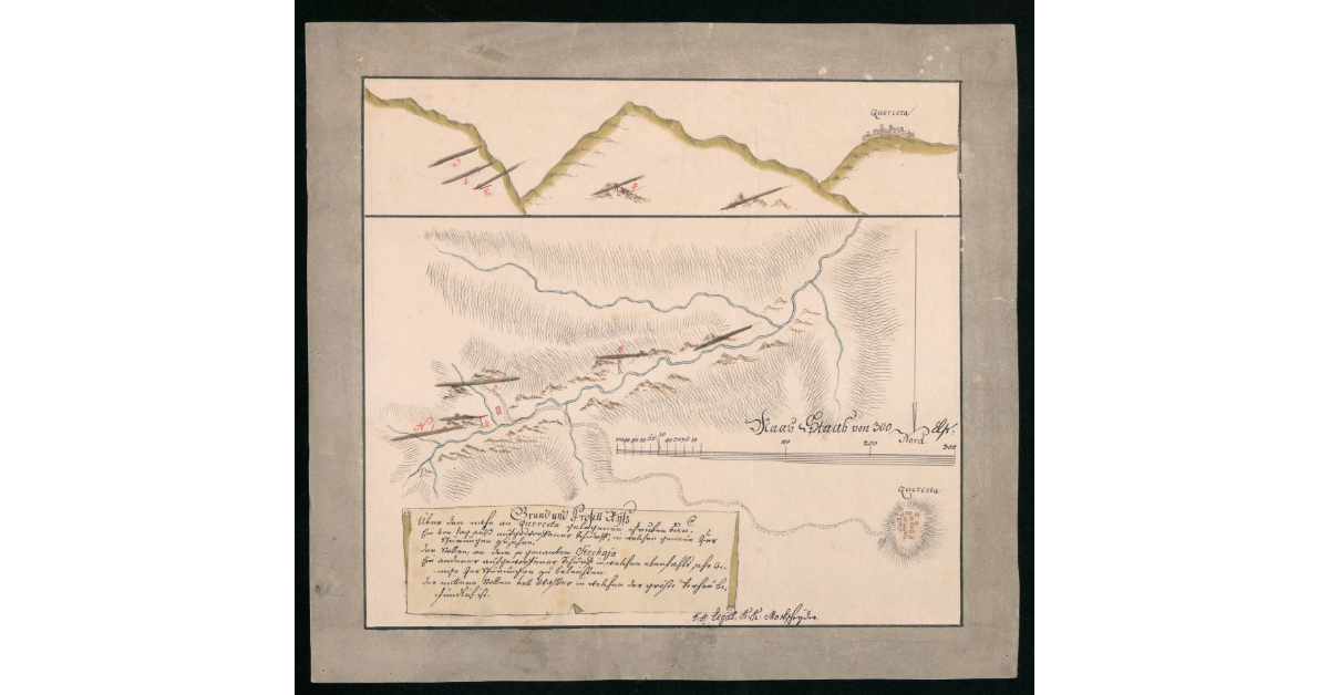 [Pianta e veduta di giacimenti minerari situati nel territorio di Querceto]
