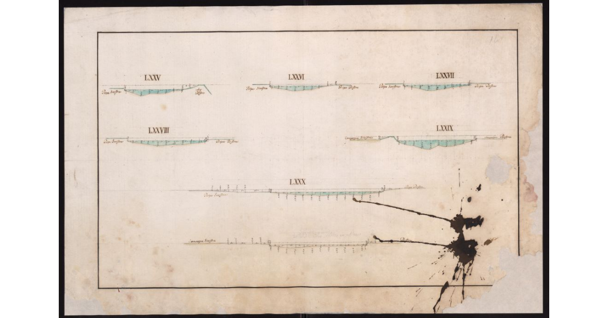 Sezioni delllo Zannone, del Fosso Reale e del Calambrone, che fissano lo stato dell'alveo, degli argini e della campagna adiacente ai nominati Canali, in cui si riducono tutte l'acque del Valdarno Pisano, come era nel tempo della visita generale eseguita nel 1773 dal Dottore Pietro Ferroni Matematico di S.A.R