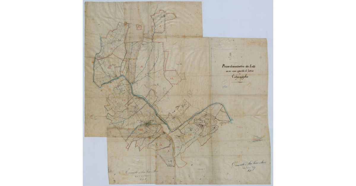 Pianta della Comunità di San Piero a Sieve (foglio 2). Piano dimostrativo dei lotti in cui viene repartita la fattoria di Cafaggiolo