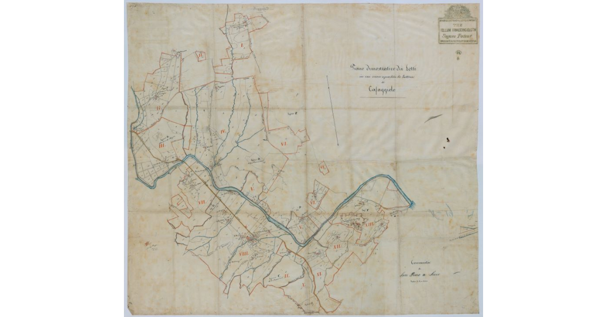 Pianta della Comunità di San Piero a Sieve. Piano dimostrativo dei lotti in cui viene repartita la fattoria di Cafaggiolo