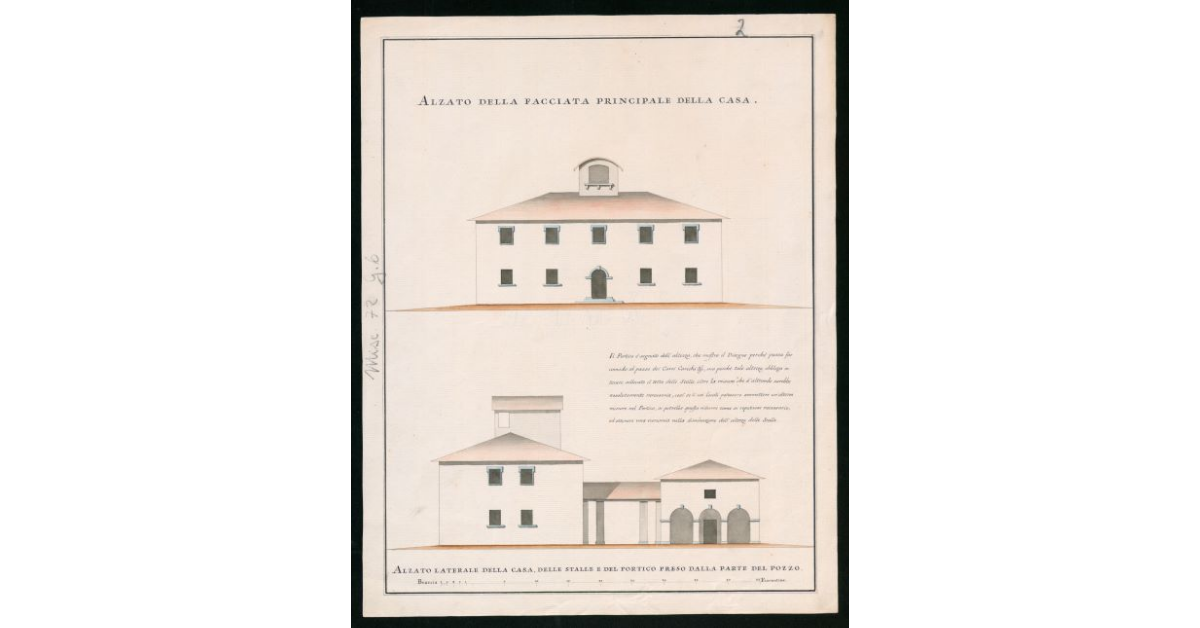 Disegno di una casa rurale per la Valdichiana approvata con Biglietto del 10 Settembre 1793. Alzato delle facciata principale della casa