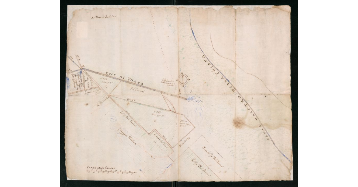 Carta schematica delle colmate relizzate col fiume Esse nel territorio di Foiano in Valdichiana
