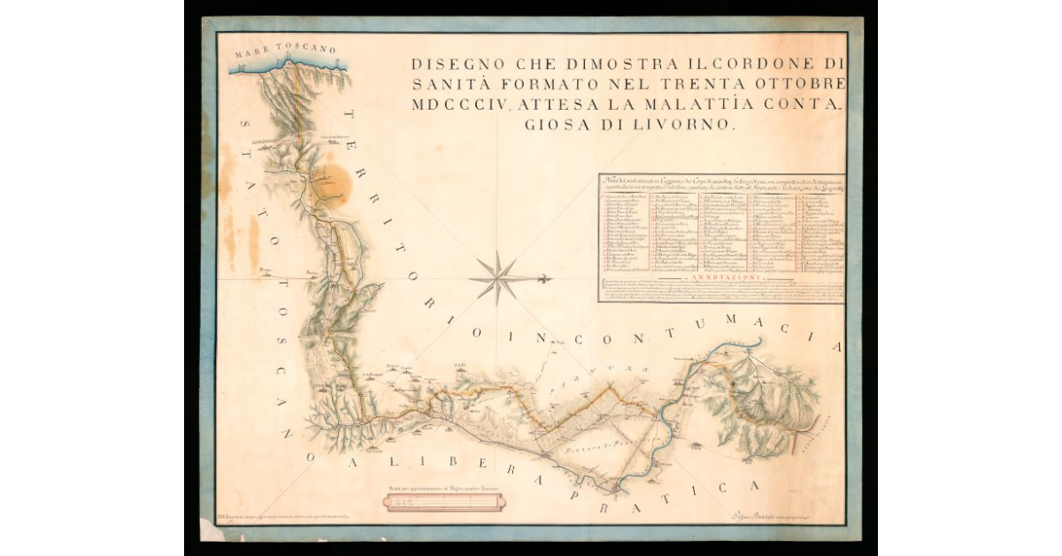 Disegno che dimostra il cordone di sanità formato nel 30 ottobre MDCCCIV, attesa la malattia contagiosa di Livorno