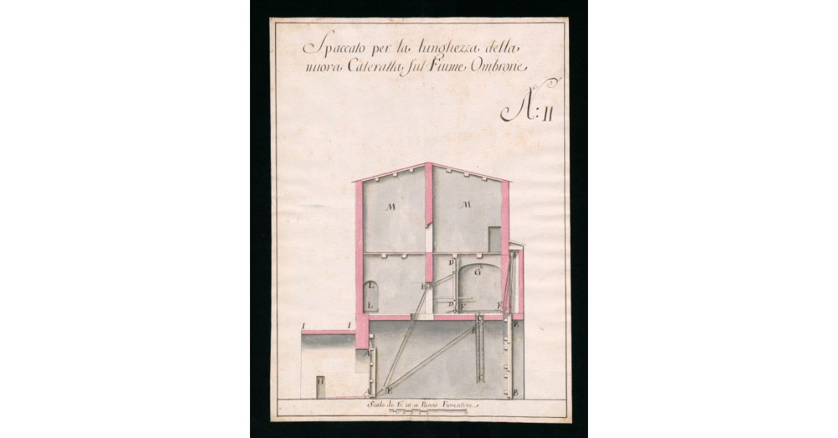 Spaccato per la lunghezza della nuova Cateratta sul Fiume Ombrone
